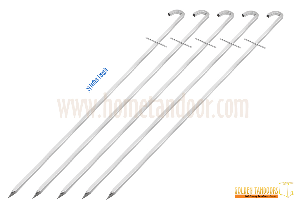 KaderFab 100cm Long Square Stainless Steel Tandoor Skewers – Seekh Kebab Rods (5 Pack) – 6mm X 6mm
